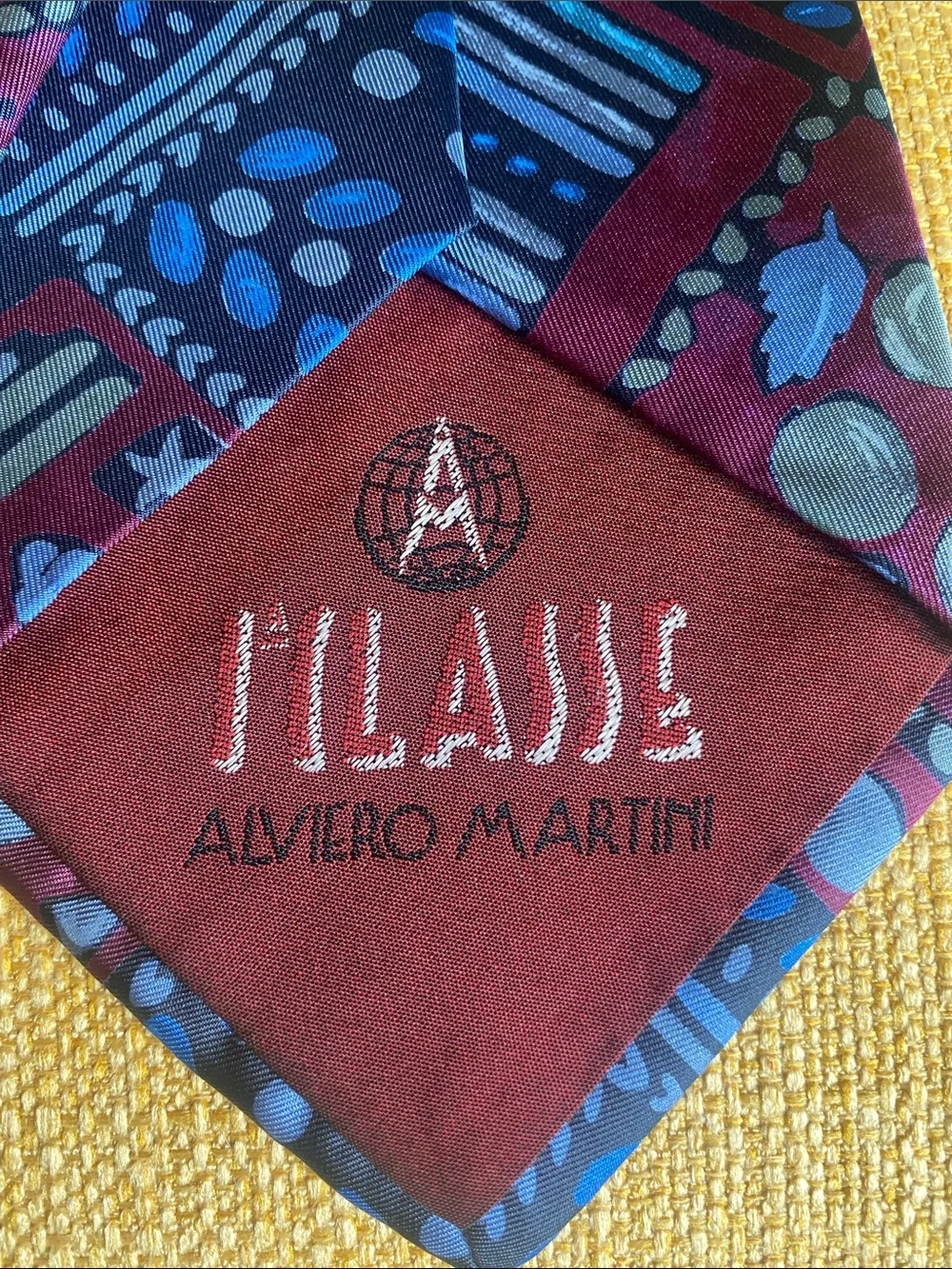 Alviero Martini Men's Silk Geometric Tie Blue & Burgundy Italy